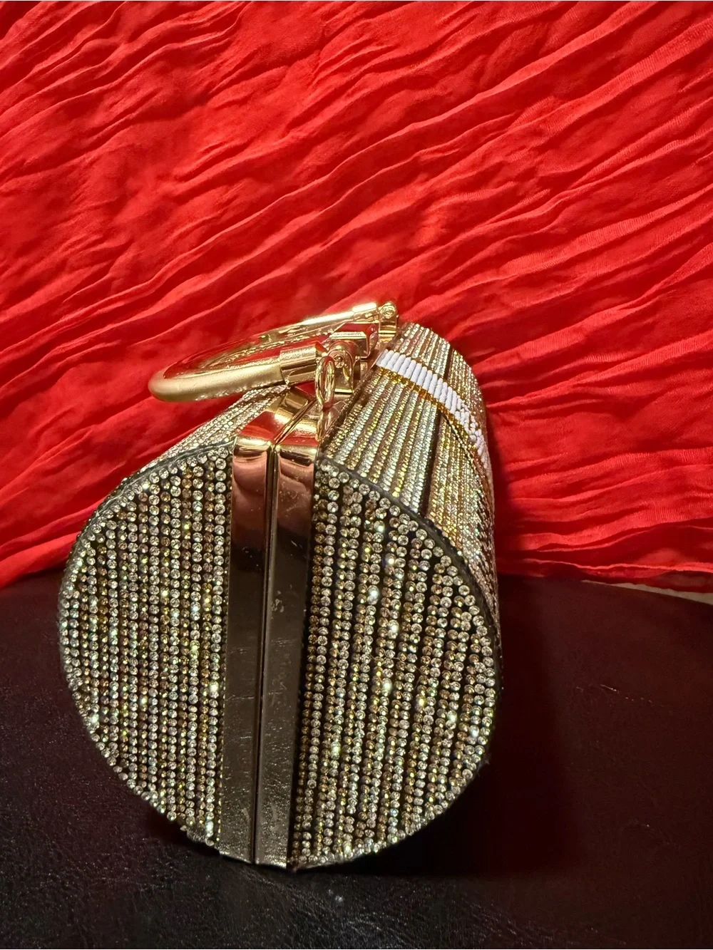 Embellished Gold & Silver Rhinestone Cylinder Clutch Bag